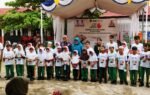 Dalam Kampanye Stop Boros Pangan di SDN 1.2 Sulingan, H Muhammad Rifani berdiri bersama siswa dan guru saat GERCAP digelar di Tabalong.