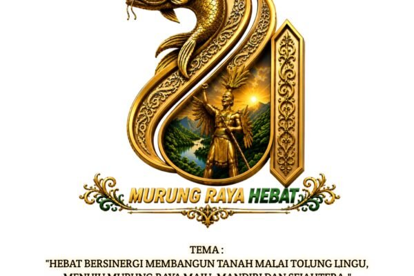 Logo resmi Hari Jadi ke-24 Kabupaten Murung Raya menampilkan angka 24 emas, motif ikan, dan tema Hebat Bersinergi Membangun Tanah Malai Tolung Lingu.
